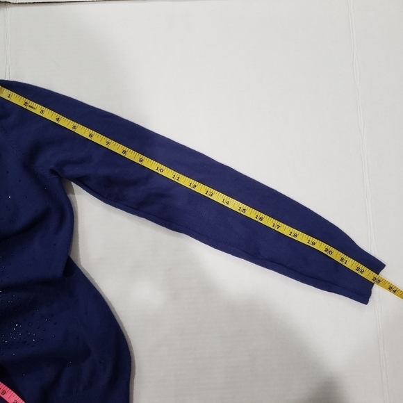 Blue Long Sleeve Faux Pearls Embellished Letter A Pullover Sweatshirt - Picture 7 of 11